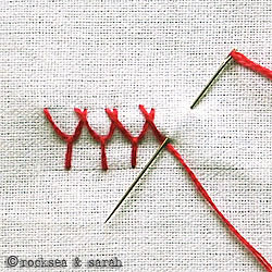 Plaited Fly Stitch - Sarah's Hand Embroidery Tutorials